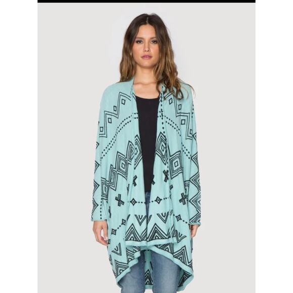 Johnny Was Biya Genoa embroidery sweater wrap in turquoise M $398 2294 - Picture 2 of 7